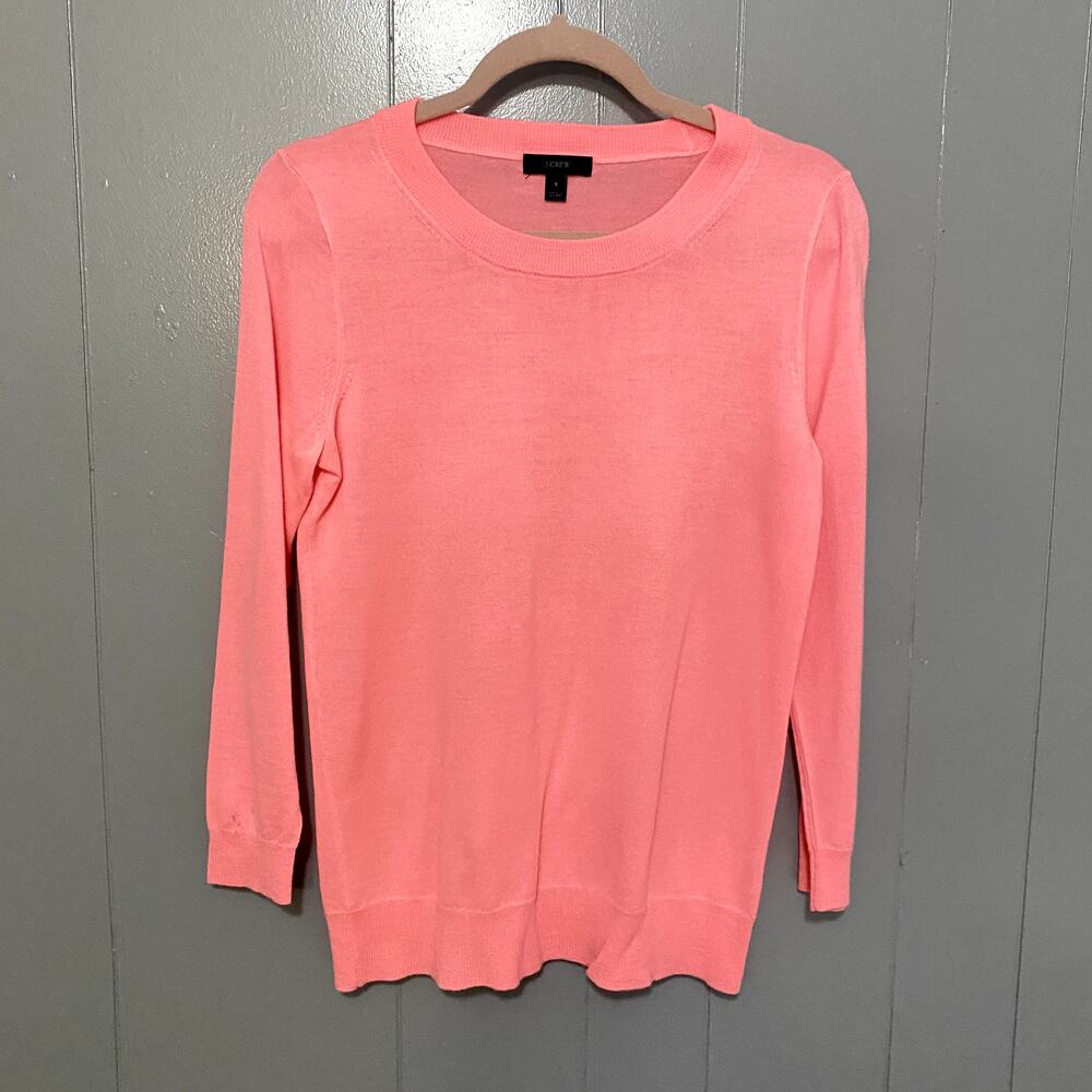 J. Crew Bright Pink Tippi 100% Merino Wool Crewneck Classic Preppy Sweater S